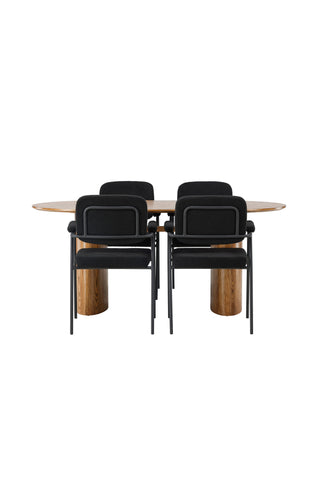 Venture Home Isolde Matbord 140*75 - Natur / Natur MDF +Yesterday Matstol - Svart / Svart Boucle _4
