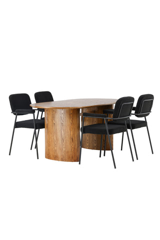 Venture Home Isolde Matbord 140*75 - Natur / Natur MDF +Yesterday Matstol - Svart / Svart Boucle _4