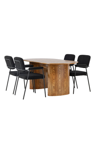 Venture Home Isolde Matbord 140*75 - Natur / Natur MDF +Yesterday Matstol - Svart / Svart Boucle _4