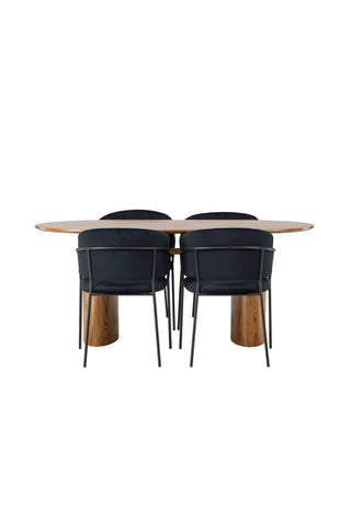 Venture Home Isolde Matbord 140*75 - Natur / Natur MDF +Selma Matstol - Svart / Svart sammet _4