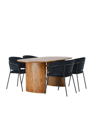 Venture Home Isolde Matbord 140*75 - Natur / Natur MDF +Selma Matstol - Svart / Svart sammet _4