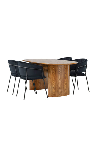 Venture Home Isolde Matbord 140*75 - Natur / Natur MDF +Selma Matstol - Svart / Svart sammet _4