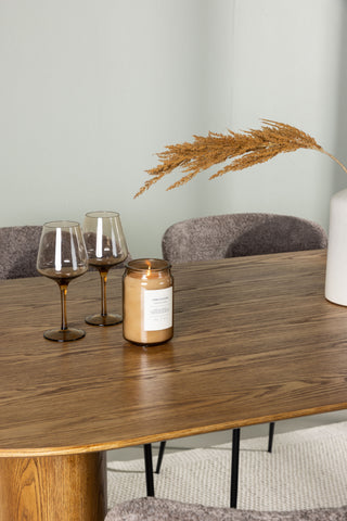 Venture Home Isolde Matbord 140*75 - Natur / Natur MDF + Modesto Matstol - Grå / Rökt Svart Boucle _4