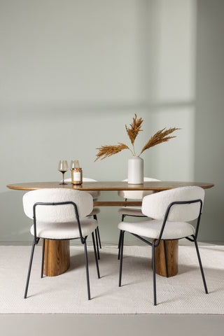 Venture Home Isolde Matbord 140*75 - Natur / Natur MDF +Chico Matstol - Svart / Vit Boucle _4