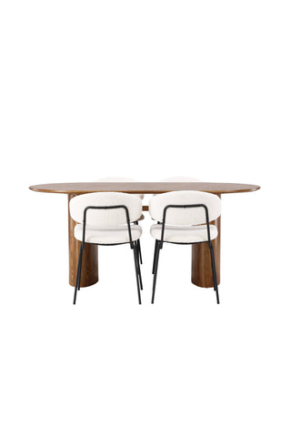 Venture Home Isolde Matbord 140*75 - Natur / Natur MDF +Chico Matstol - Svart / Vit Boucle _4