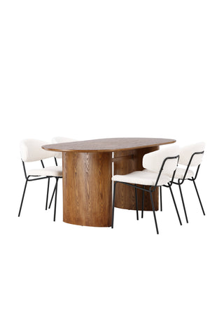 Venture Home Isolde Matbord 140*75 - Natur / Natur MDF +Chico Matstol - Svart / Vit Boucle _4