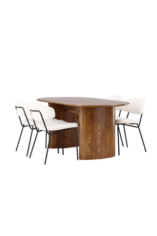 Venture Home Isolde Matbord 140*75 - Natur / Natur MDF +Chico Matstol - Svart / Vit Boucle _4