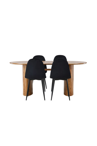 Venture Home Isolde Matbord 140*75 - Nature / Nature MDF +Polar Matstol - Svarta ben / Black Velvet _4