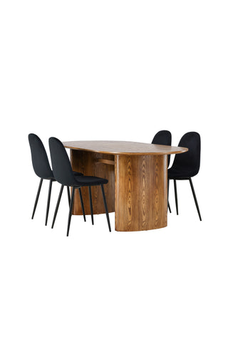 Venture Home Isolde Matbord 140*75 - Nature / Nature MDF +Polar Matstol - Svarta ben / Black Velvet _4