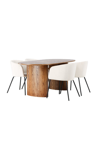 Venture Home Isolde Matbord 140*75 - Natur / Natur MDF +Berit Stol - Svart / Beige sammet _4