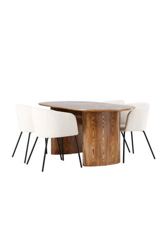 Venture Home Isolde Matbord 140*75 - Natur / Natur MDF +Berit Stol - Svart / Beige sammet _4