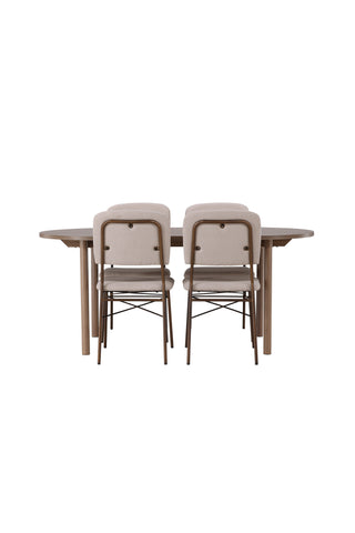 Venture Home Andy Matbord 180*75 - Naturlig / Naturlig MDF +Seda Matstol - Mattbrunt / Beige Tyg _4
