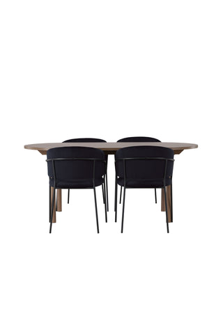 Venture Home Andy Matbord 180*75 - Naturlig / Naturlig MDF +Selma Matstol - Svart / Svart sammet _4