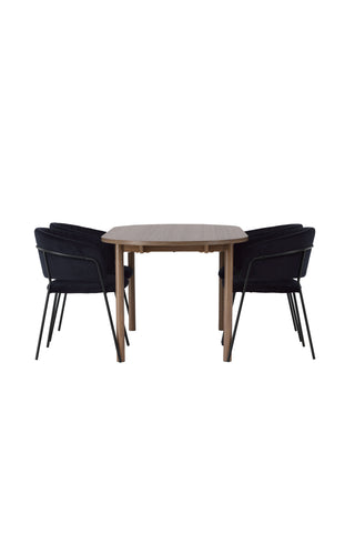 Venture Home Andy Matbord 180*75 - Naturlig / Naturlig MDF +Selma Matstol - Svart / Svart sammet _4