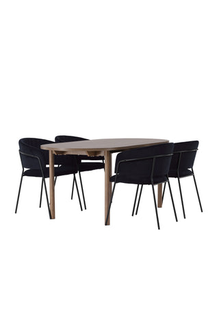 Venture Home Andy Matbord 180*75 - Naturlig / Naturlig MDF +Selma Matstol - Svart / Svart sammet _4