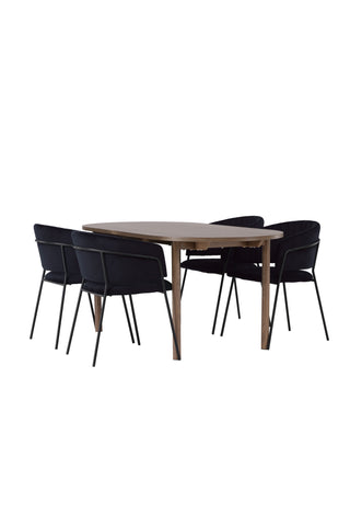 Venture Home Andy Matbord 180*75 - Naturlig / Naturlig MDF +Selma Matstol - Svart / Svart sammet _4