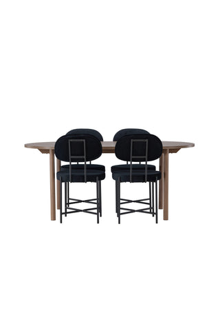 Venture Home Andy Matbord 180*75 - Naturlig / Naturlig MDF +Stella Matstol - Svart / Svart sammet _4