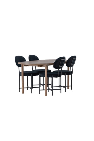 Venture Home Andy Matbord 180*75 - Naturlig / Naturlig MDF +Stella Matstol - Svart / Svart sammet _4