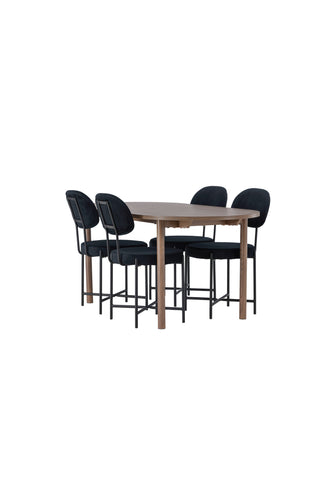 Venture Home Andy Matbord 180*75 - Naturlig / Naturlig MDF +Stella Matstol - Svart / Svart sammet _4