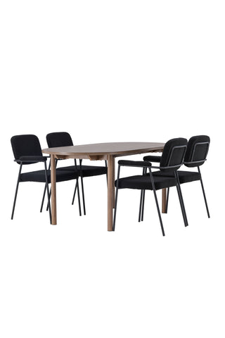 Venture Home Andy Matbord 180*75 - Naturlig / Naturlig MDF +Yesterday Matstol - Svart / Svart Boucle _4