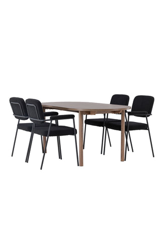 Venture Home Andy Matbord 180*75 - Naturlig / Naturlig MDF +Yesterday Matstol - Svart / Svart Boucle _4