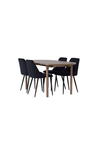 Venture Home Andy Matbord 180*75 - Naturlig / Naturlig MDF +Nattmatstol - Svart / Svart sammet _4