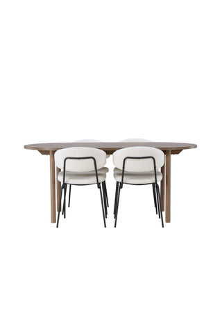 Venture Home Andy Matbord 180*75 - Naturlig / Naturlig MDF +Chico Matstol - Svart / Vit Boucle _4