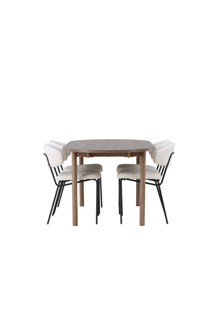Venture Home Andy Matbord 180*75 - Naturlig / Naturlig MDF +Chico Matstol - Svart / Vit Boucle _4