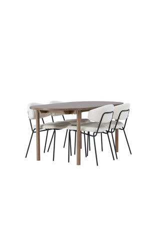 Venture Home Andy Matbord 180*75 - Naturlig / Naturlig MDF +Chico Matstol - Svart / Vit Boucle _4