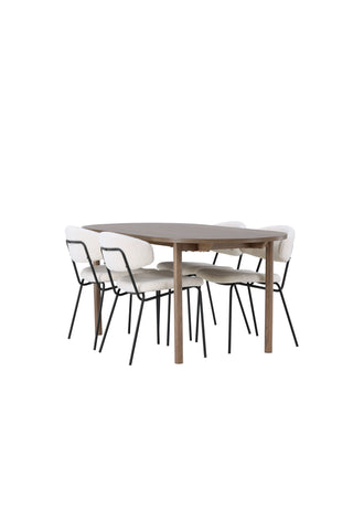 Venture Home Andy Matbord 180*75 - Naturlig / Naturlig MDF +Chico Matstol - Svart / Vit Boucle _4