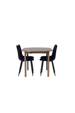 Venture Home Andy Matbord 180*75 - Naturlig / Naturlig MDF +Polar Matstol - Svarta ben / Svart sammet _4