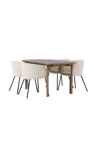 Venture Home Andy Matbord 180*75 - Naturlig / Naturlig MDF +Berit Stol - Svart / Beige sammet _4
