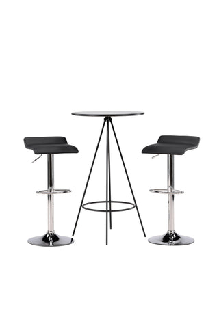 Venture Home Bistro Barbord φ60 - Svart / MDF med faner +Jonna Barstol - Kromat stål / Svart tyg _2