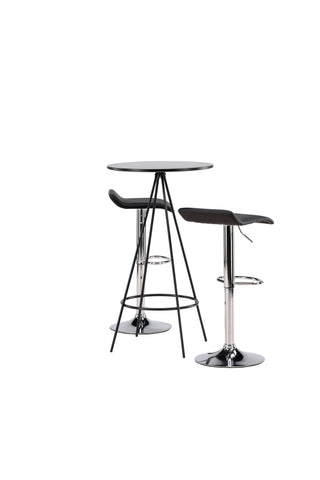 Venture Home Bistro Barbord φ60 - Svart / MDF med faner +Jonna Barstol - Kromat stål / Svart tyg _2