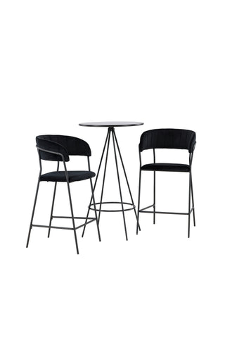 Venture Home Bistro Barbord φ60 - Svart / MDF med faner +Lui Barstol - Svart / Svart PU _2