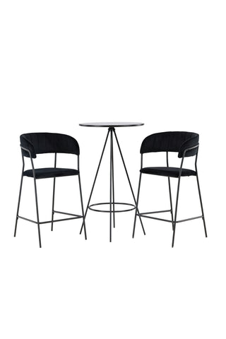 Venture Home Bistro Barbord φ60 - Svart / MDF med faner +Lui Barstol - Svart / Svart PU _2