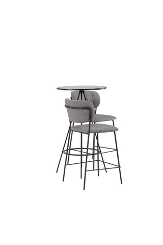 Venture Home Bistro Bar Bord φ60 - Svart / MDF med faner + Bell Bar Stol - Svart / Grå Tyg _2