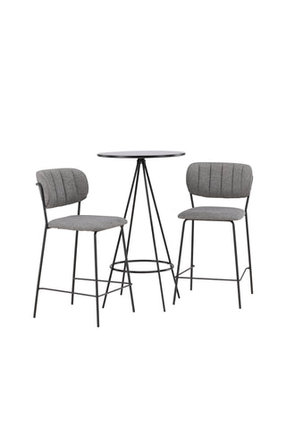 Venture Home Bistro Bar Bord φ60 - Svart / MDF med faner + Bell Bar Stol - Svart / Grå Tyg _2