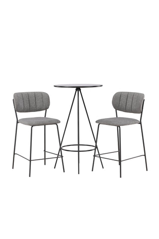 Venture Home Bistro Bar Bord φ60 - Svart / MDF med faner + Bell Bar Stol - Svart / Grå Tyg _2
