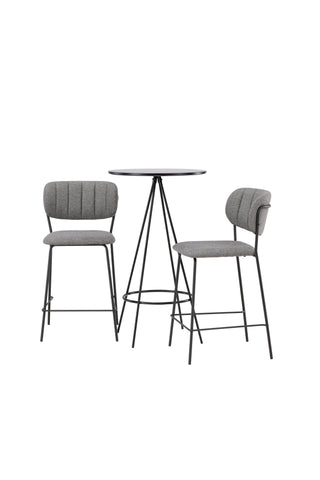 Venture Home Bistro Bar Bord φ60 - Svart / MDF med faner + Bell Bar Stol - Svart / Grå Tyg _2