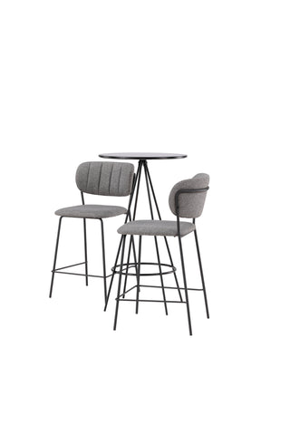Venture Home Bistro Bar Bord φ60 - Svart / MDF med faner + Bell Bar Stol - Svart / Grå Tyg _2