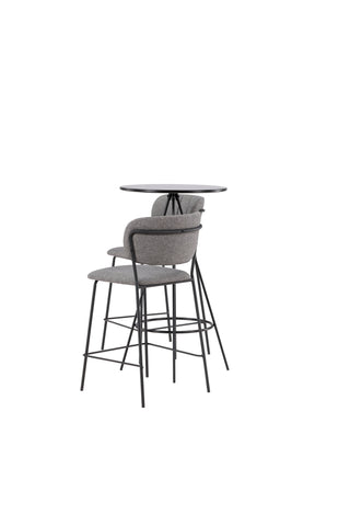 Venture Home Bistro Bar Bord φ60 - Svart / MDF med faner + Bell Bar Stol - Svart / Grå Tyg _2