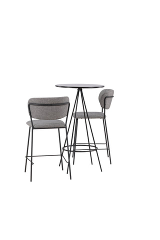Venture Home Bistro Bar Bord φ60 - Svart / MDF med faner + Bell Bar Stol - Svart / Grå Tyg _2