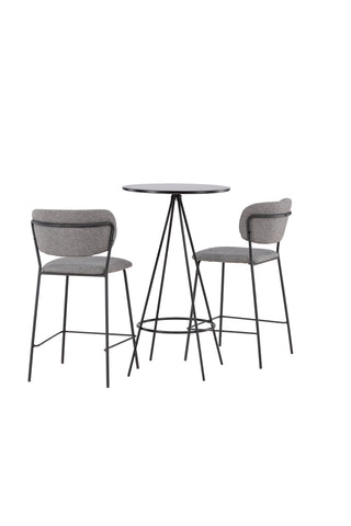 Venture Home Bistro Bar Bord φ60 - Svart / MDF med faner + Bell Bar Stol - Svart / Grå Tyg _2