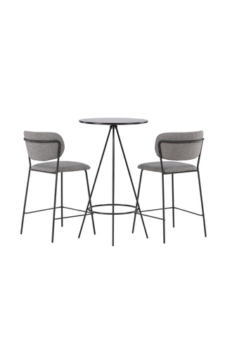 Venture Home Bistro Bar Bord φ60 - Svart / MDF med faner + Bell Bar Stol - Svart / Grå Tyg _2