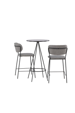 Venture Home Bistro Bar Bord φ60 - Svart / MDF med faner + Bell Bar Stol - Svart / Grå Tyg _2
