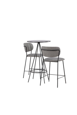 Venture Home Bistro Bar Bord φ60 - Svart / MDF med faner + Bell Bar Stol - Svart / Grå Tyg _2