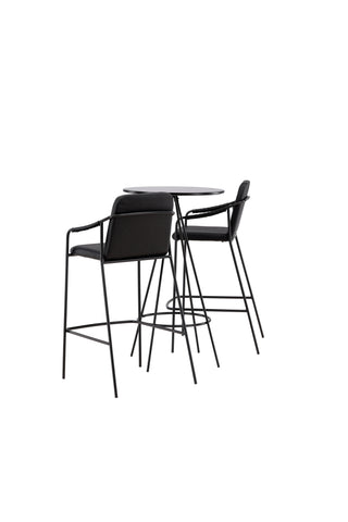 Venture Home Bistro Barbord φ60 - Svart / MDF med faner +Tvist Barstol - Svart / Svart PU _2