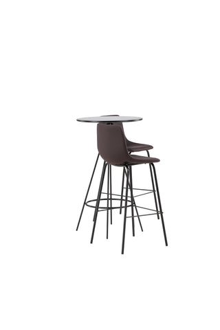 Venture Home Bistro Barbord φ60 - Svart / MDF med faner +Alexi Barstol - Mattsvart / Mörkbrun PU _2