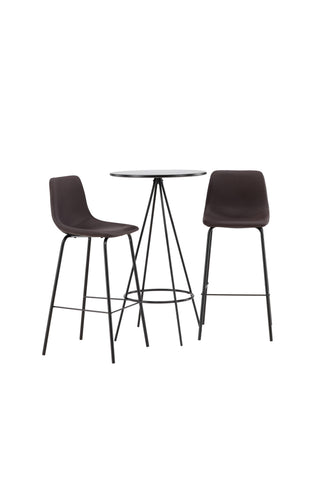 Venture Home Bistro Barbord φ60 - Svart / MDF med faner +Alexi Barstol - Mattsvart / Mörkbrun PU _2